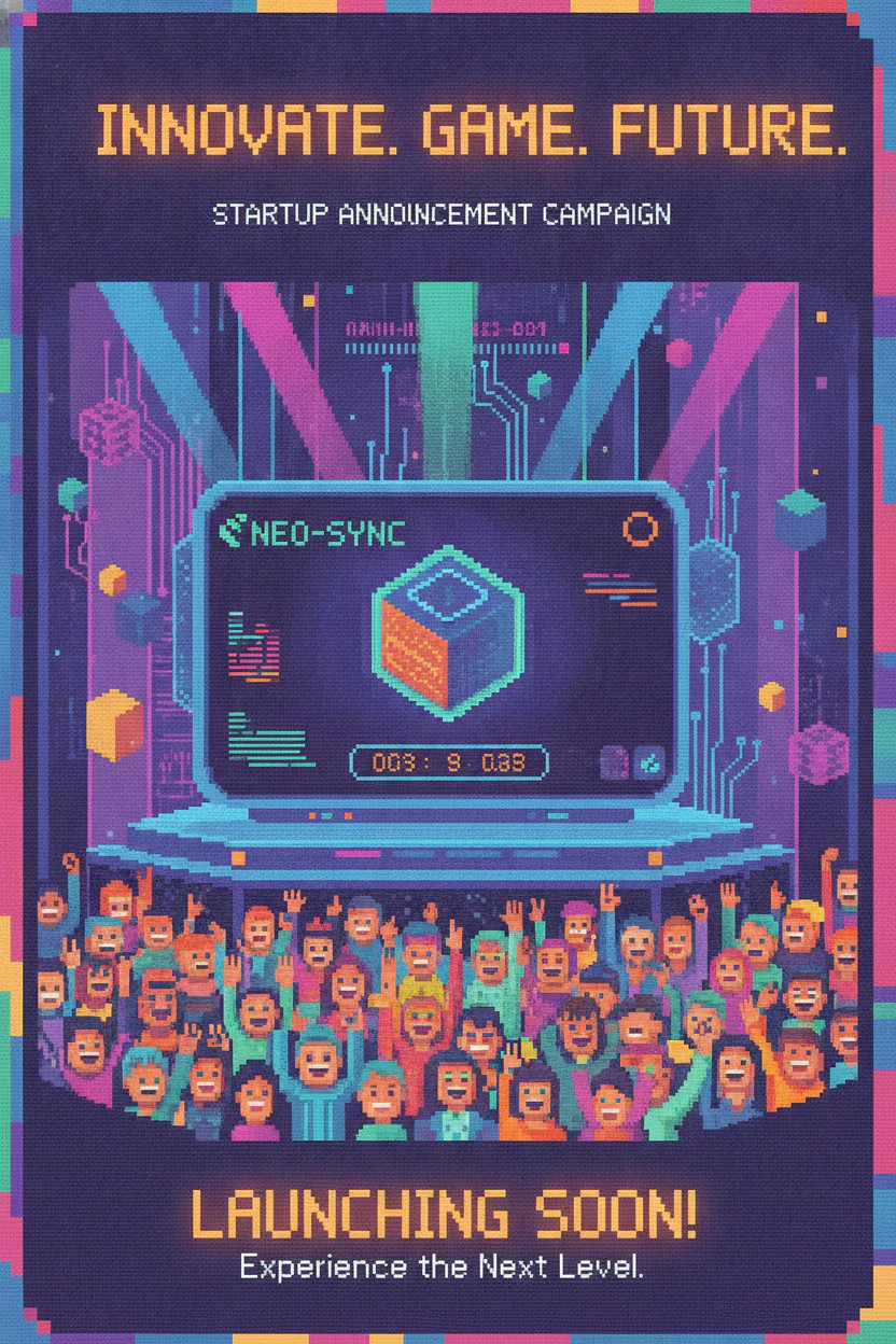 Pixel art product launch announcement